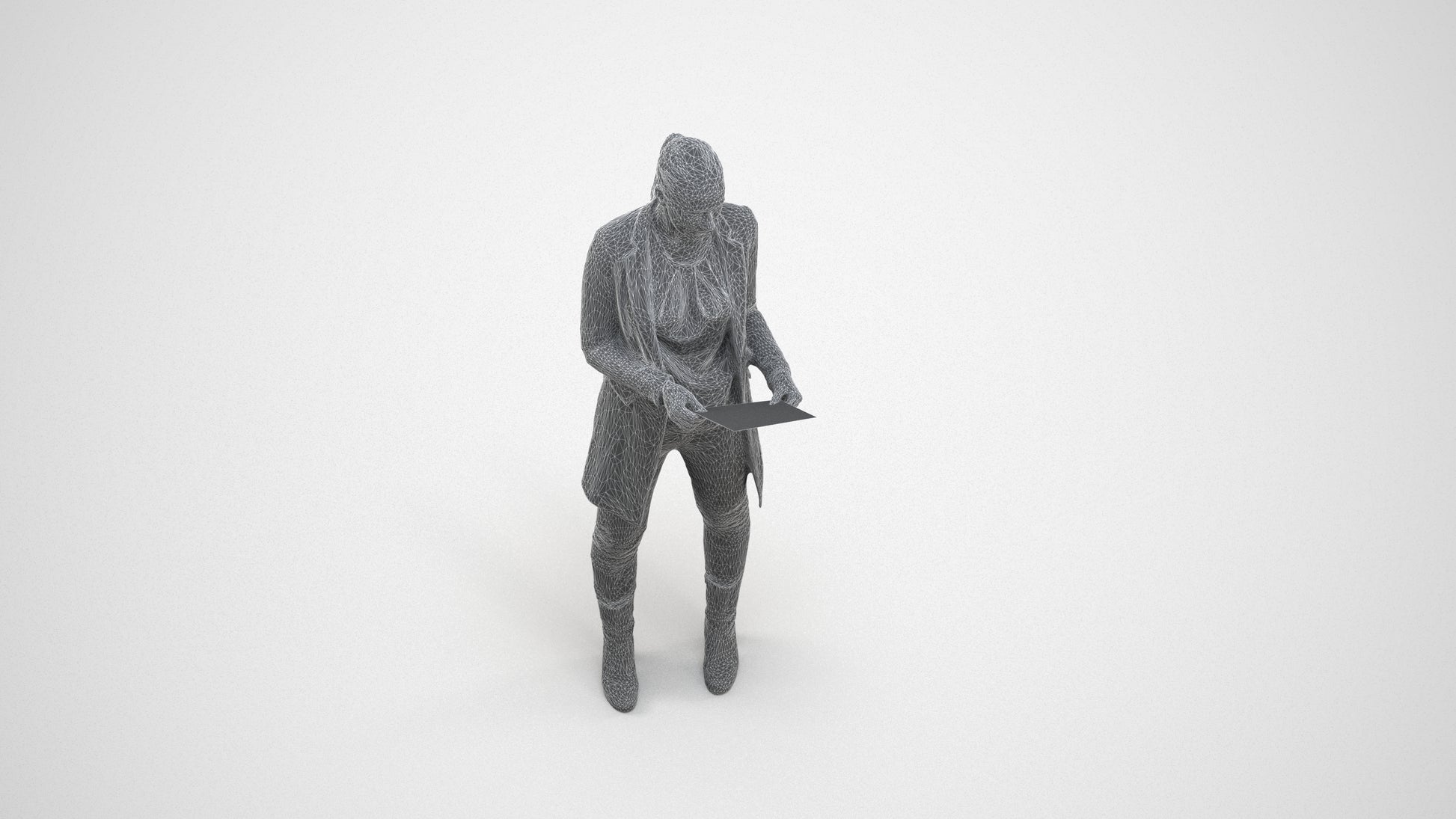 scanned 3D woman business standing, photogrammetry people for Enscape and V-Ray, wireframe three-quarter view