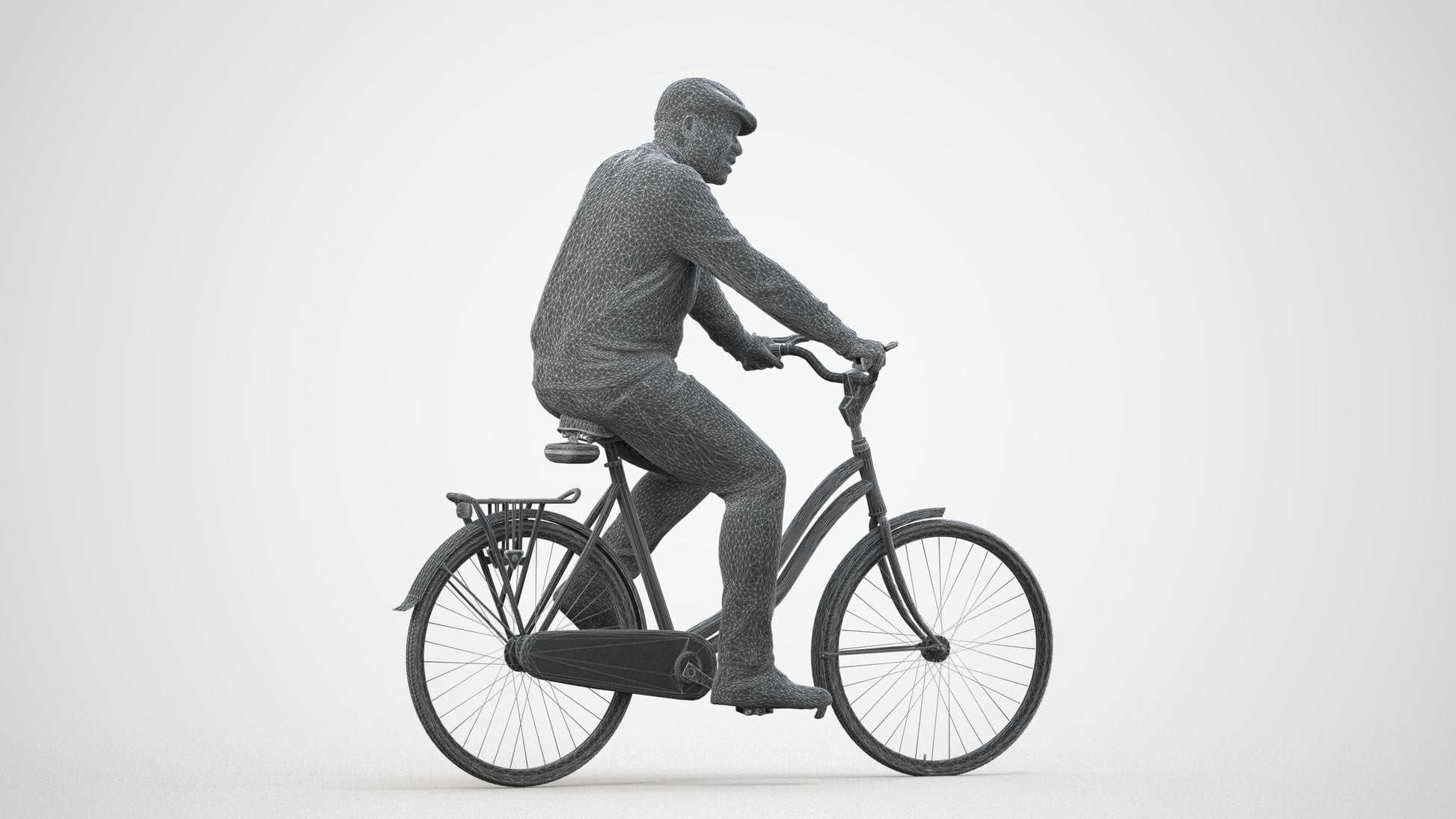 realistic 3D people man casual cycling, render-ready for V-Ray and Corona, FBX OBJ, wireframe side view
