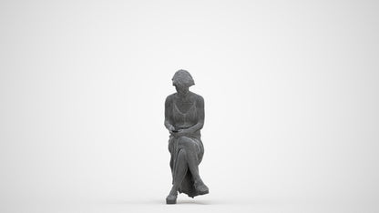 photogrammetry 3D senior woman sitting, realistic human model archviz FBX, three-quarter front view render