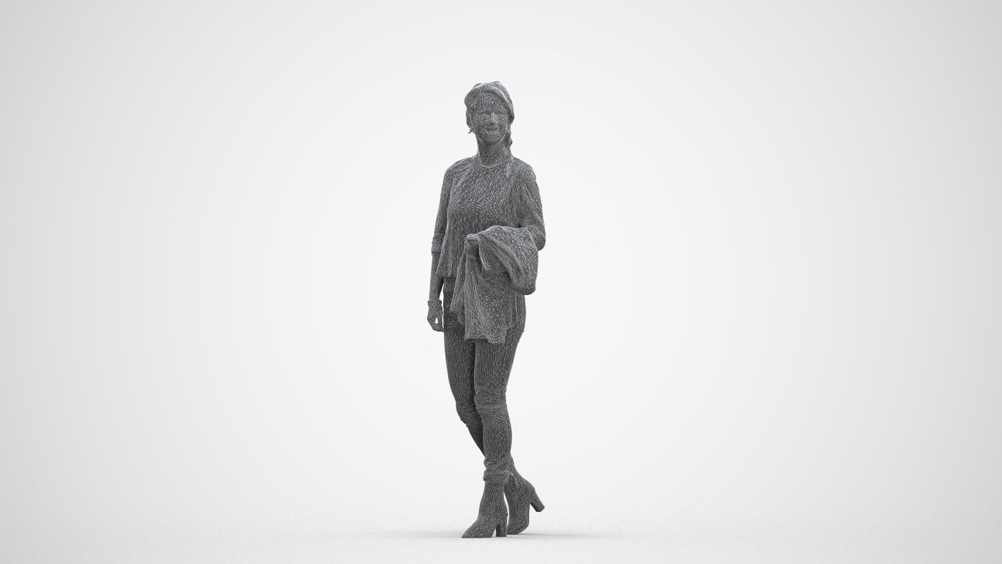 3D people model woman casual walking, scanned human for 3ds Max rendering, three-quarter front view render