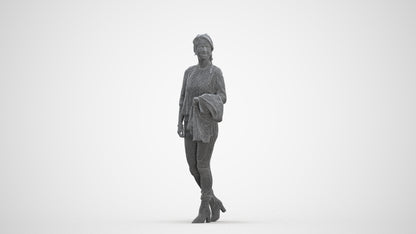 3D people model woman casual walking, scanned human for 3ds Max rendering, three-quarter front view render