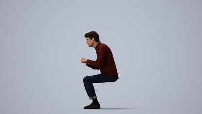 scanned 3D man casual sitting, photogrammetry people for Enscape and V-Ray, three-quarter view render