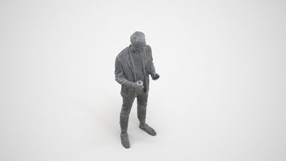 3D human model man business standing, photogrammetry scanned person for archviz, wireframe three-quarter view