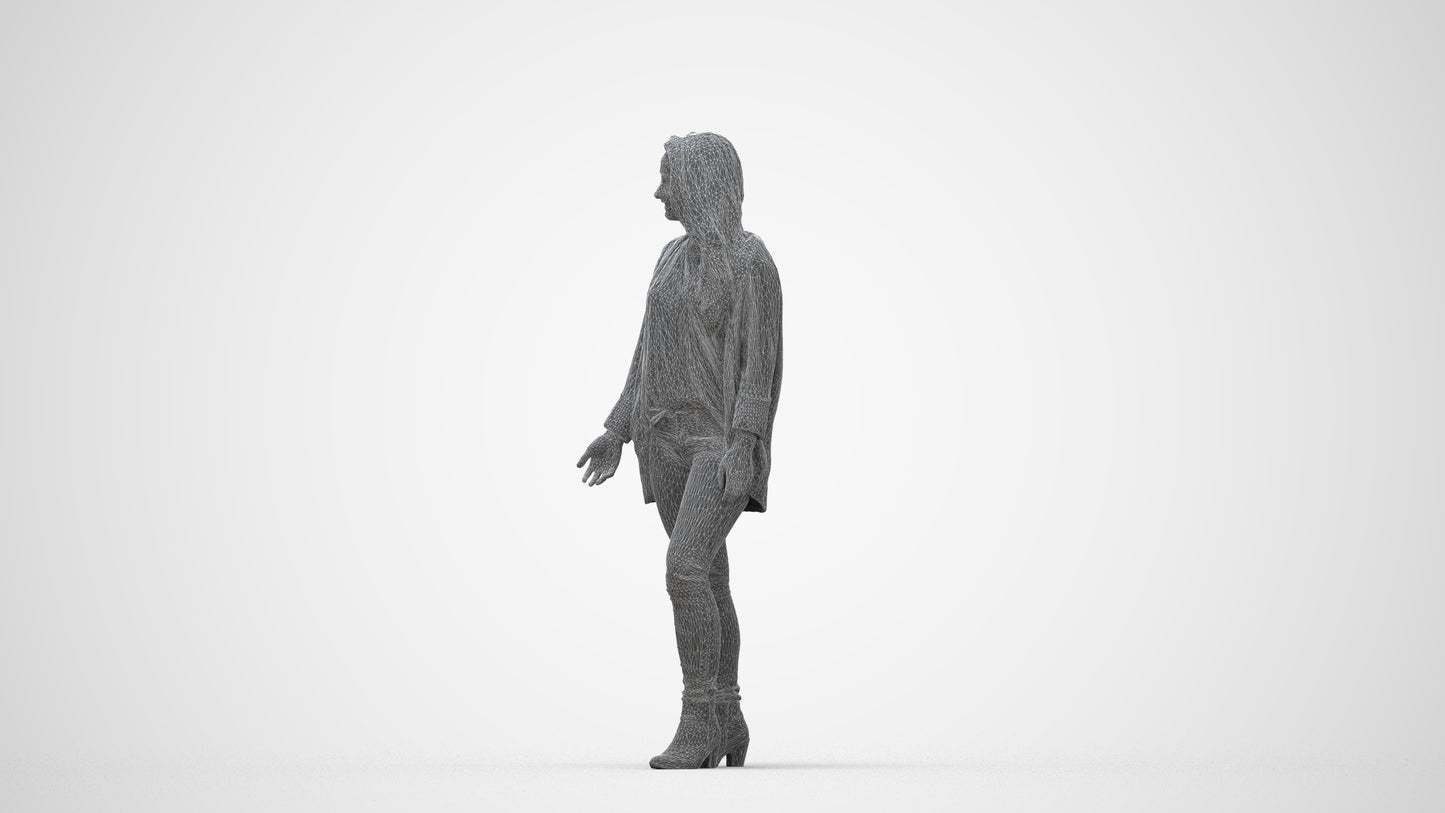realistic 3D people woman casual standing, render-ready for V-Ray and Corona, FBX OBJ, wireframe back view