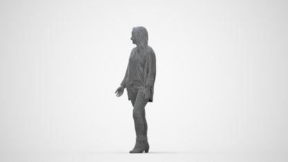 realistic 3D people woman casual standing, render-ready for V-Ray and Corona, FBX OBJ, wireframe back view