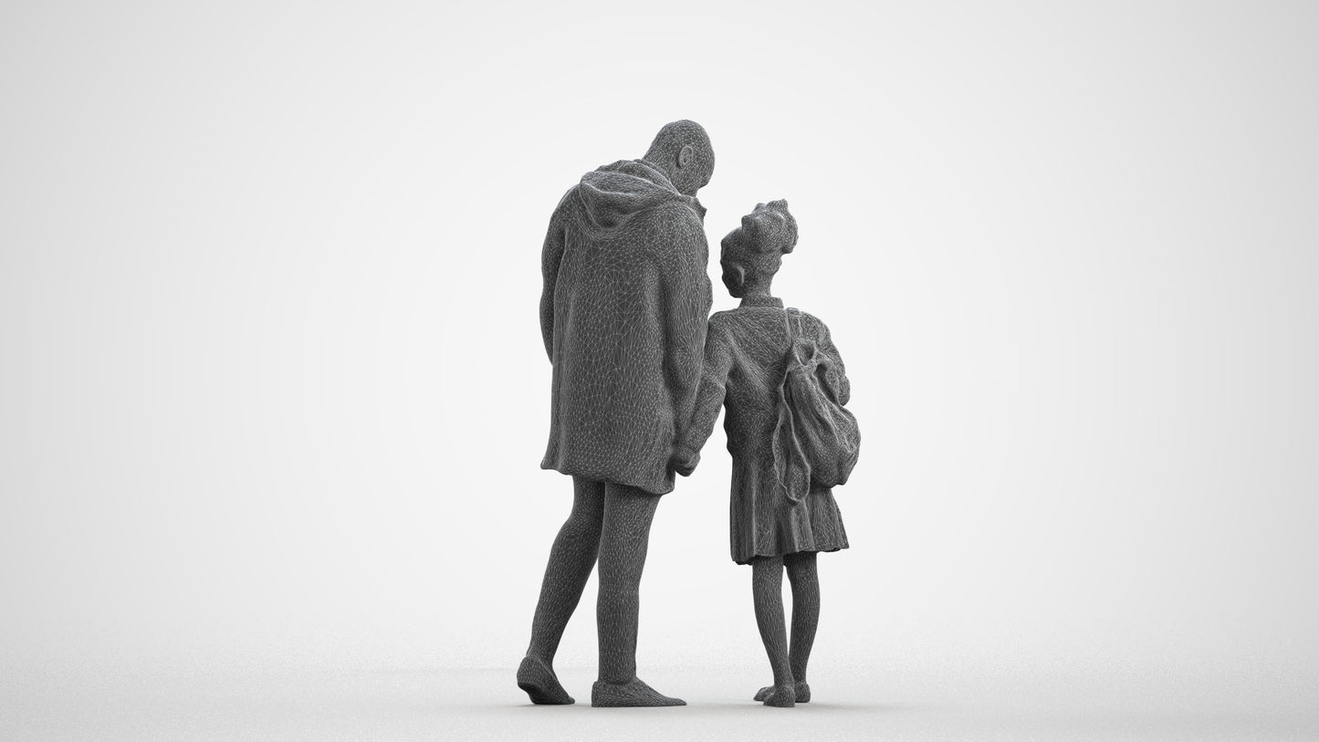 realistic 3D human girl business kids, archviz people FBX OBJ for Blender, wireframe front view