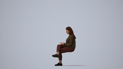 realistic 3D woman casual sitting, scanned archviz people for Blender and 3ds Max, three-quarter view render