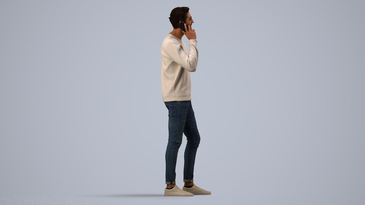 realistic 3D people man casual standing, render-ready for V-Ray and Corona, FBX OBJ, side view render