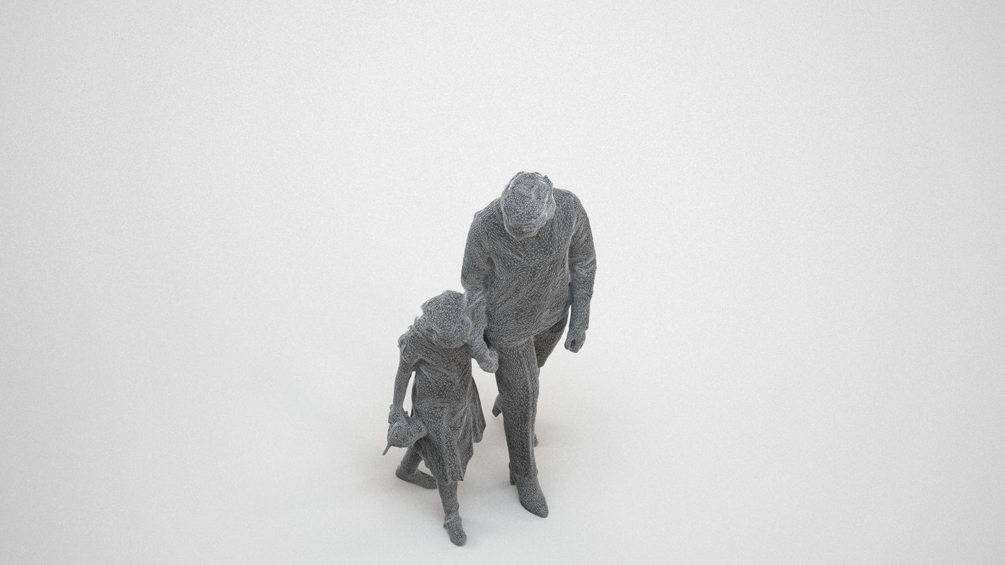 realistic 3D girl casual kids, scanned archviz people for Blender and 3ds Max, wireframe three-quarter view