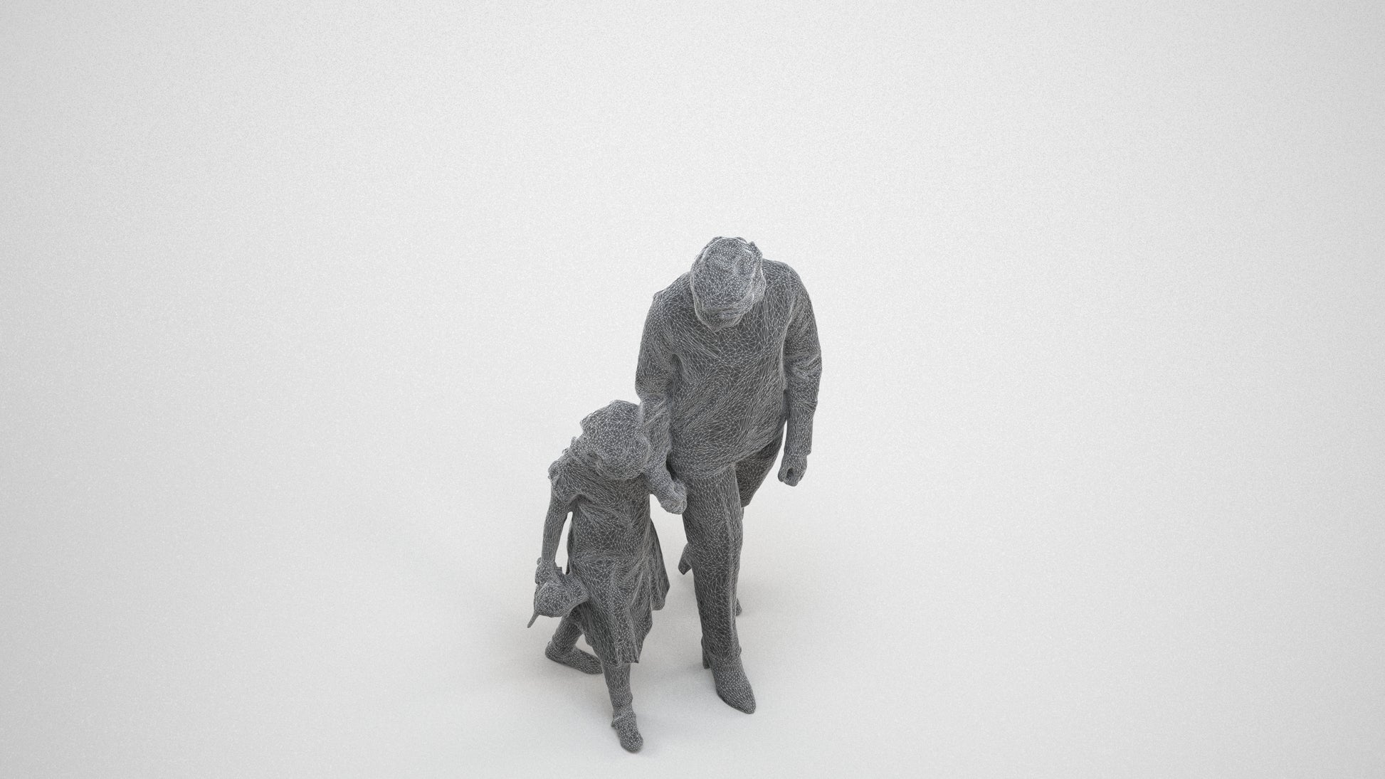 realistic 3D girl casual kids, scanned archviz people for Blender and 3ds Max, wireframe three-quarter view
