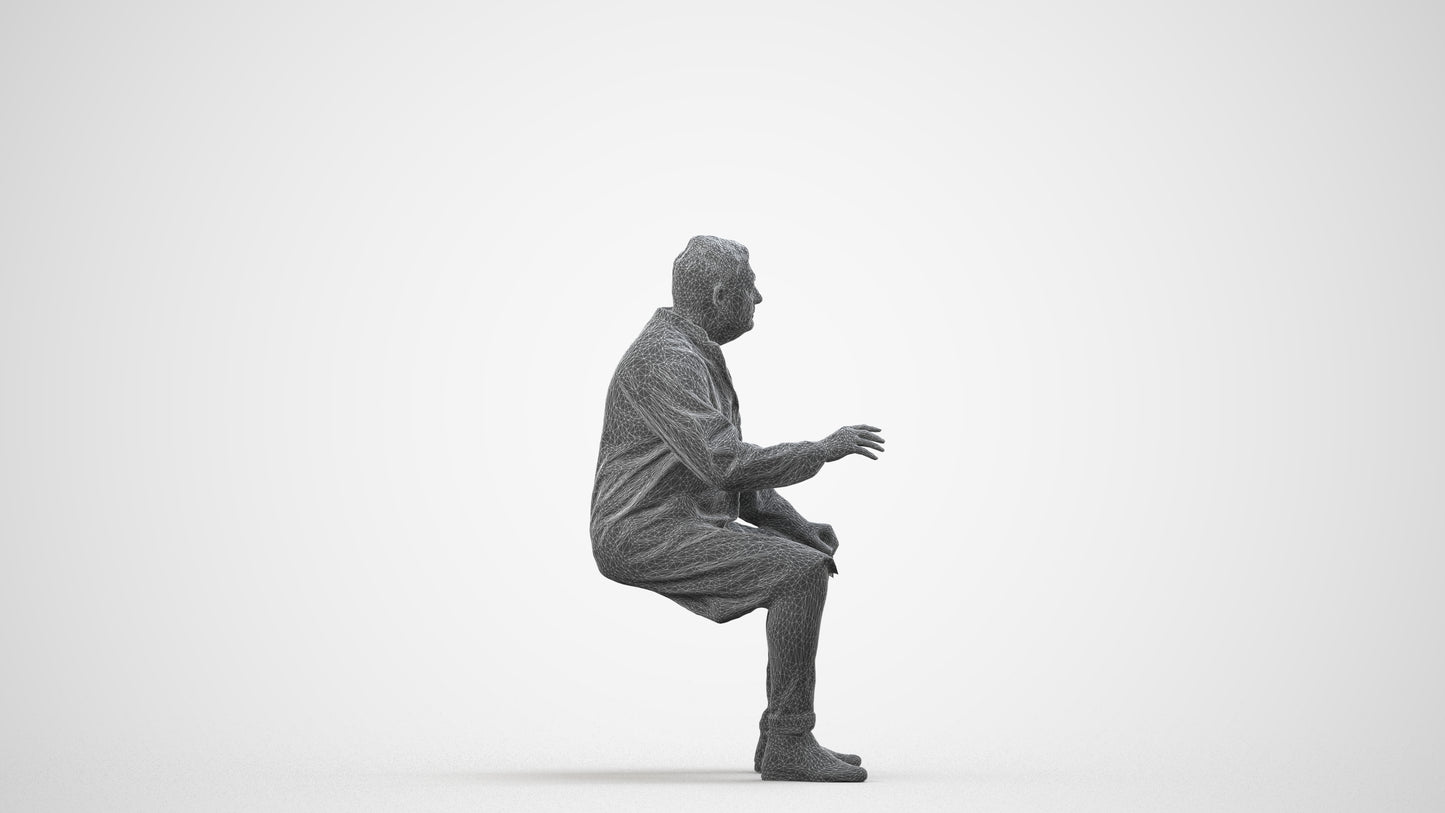 3D human model man medical, photogrammetry scanned person for archviz, wireframe side view