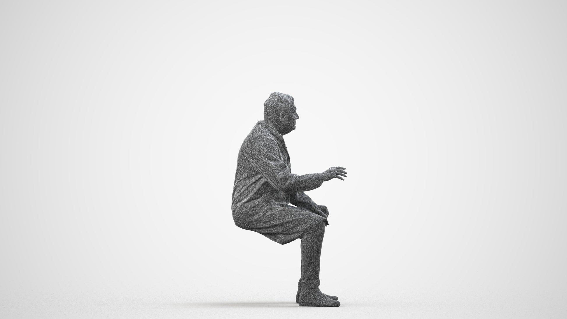 3D human model man medical, photogrammetry scanned person for archviz, wireframe side view