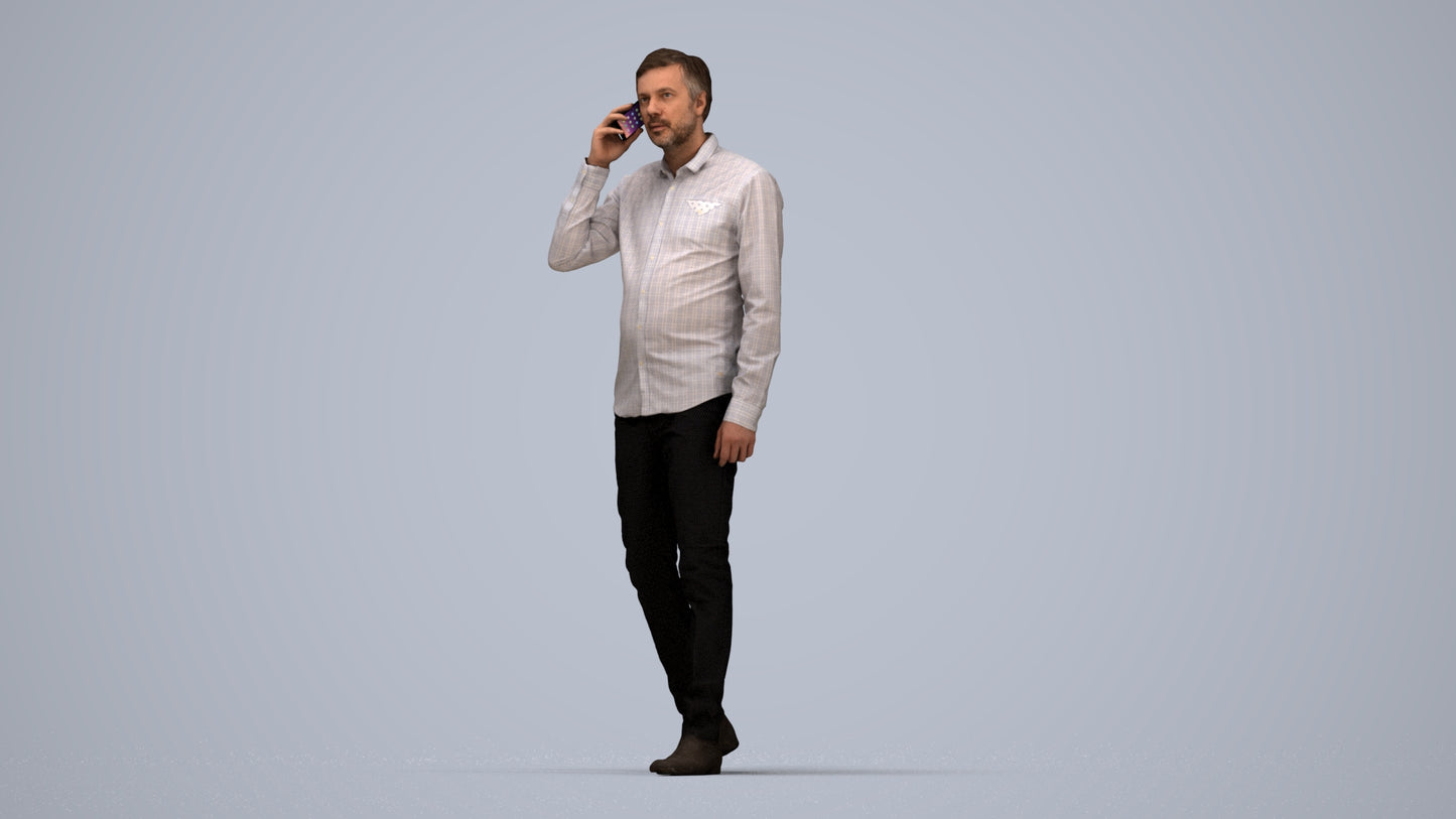 3D scanned man walking business, photorealistic archviz people for Enscape and SketchUp, top-down view render