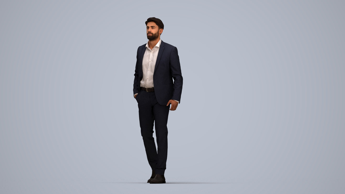 realistic 3D man business, scanned archviz people for Blender and 3ds Max, top-down view render