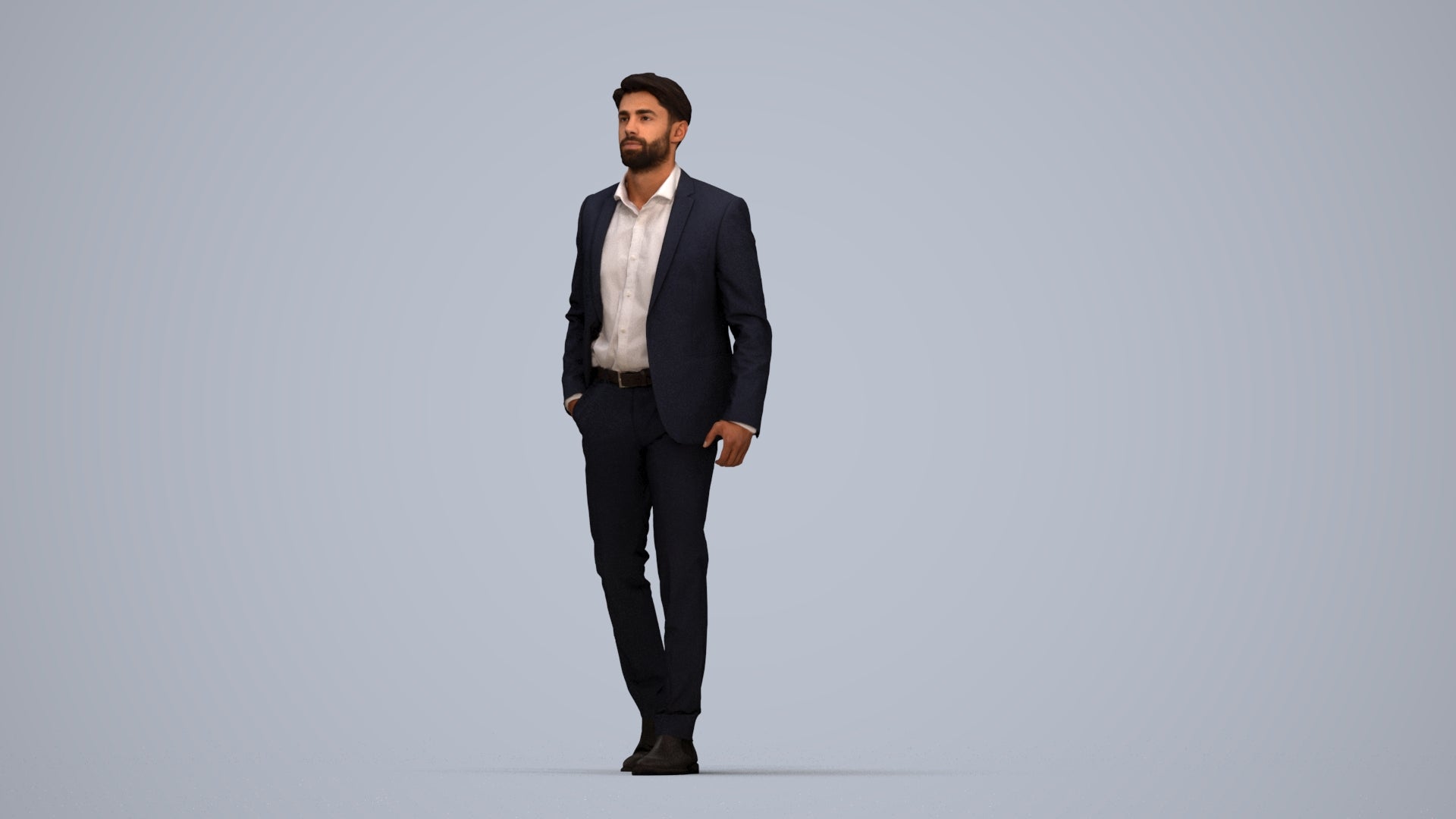 realistic 3D man business, scanned archviz people for Blender and 3ds Max, top-down view render