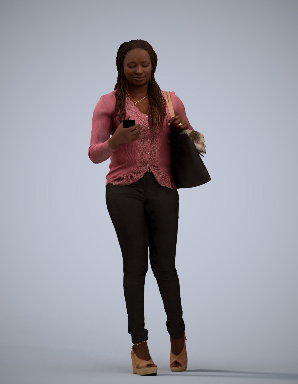 3D scanned woman walking casual, photorealistic archviz people for Enscape and SketchUp