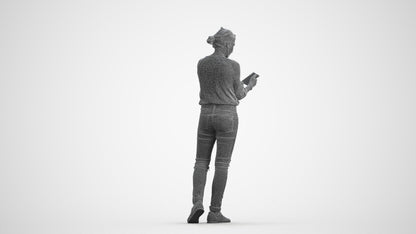 realistic 3D woman casual standing, scanned archviz people for Blender and 3ds Max, wireframe front view