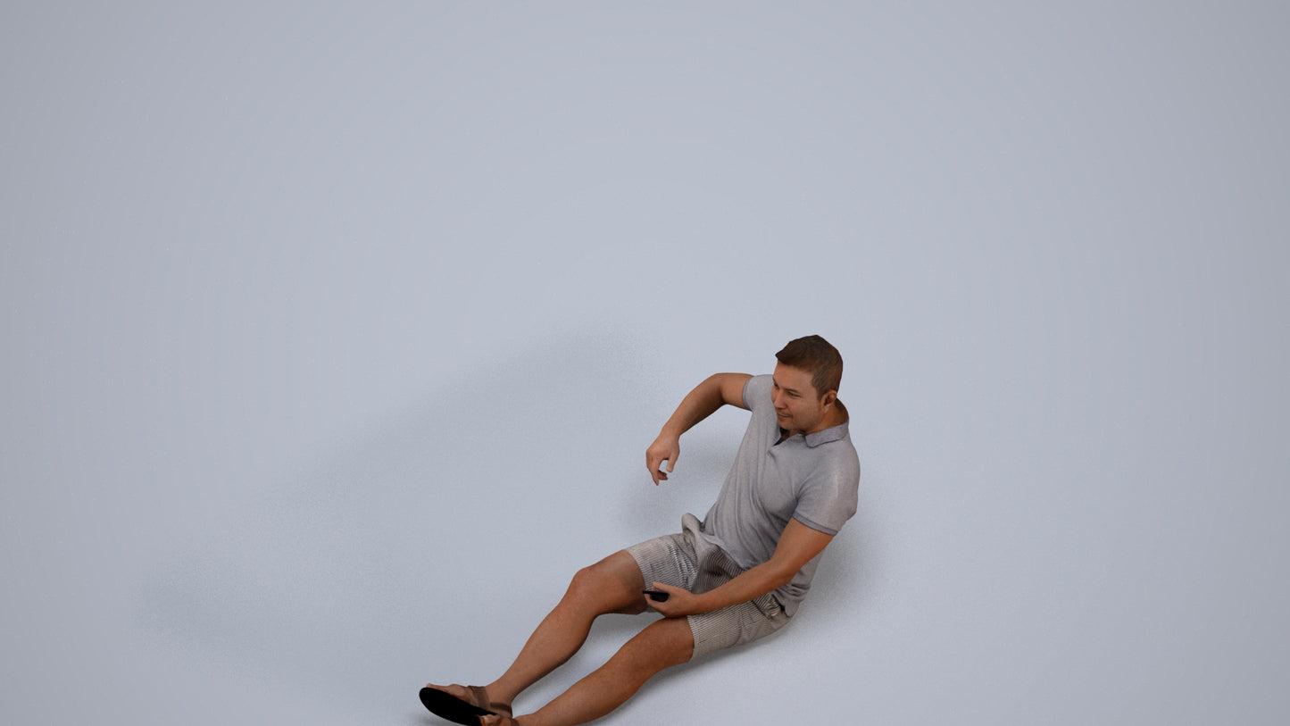 3D scanned man sitting casual, photorealistic archviz people for Enscape and SketchUp, back view render