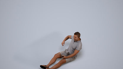 3D scanned man sitting casual, photorealistic archviz people for Enscape and SketchUp, back view render
