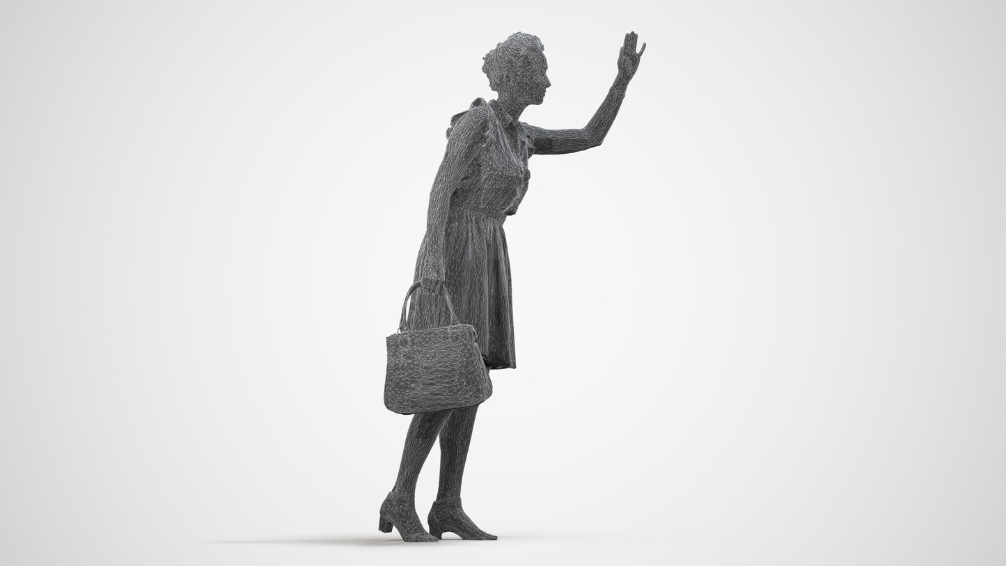 realistic 3D people woman casual standing, render-ready for V-Ray and Corona, FBX OBJ, wireframe side view