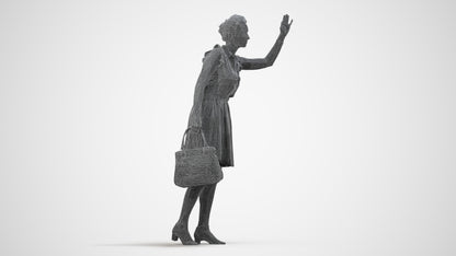 realistic 3D people woman casual standing, render-ready for V-Ray and Corona, FBX OBJ, wireframe side view