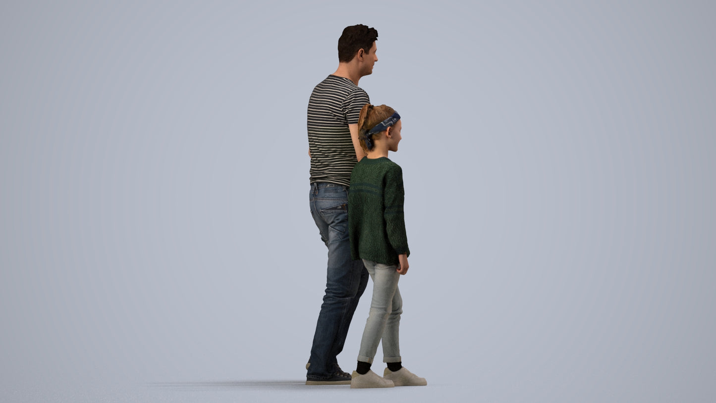 photogrammetry 3D girl casual walking, realistic human model archviz FBX, side view render
