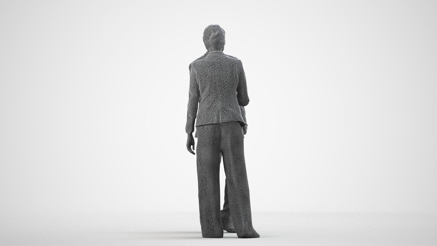 photogrammetry 3D woman business, realistic human model archviz FBX, wireframe side view