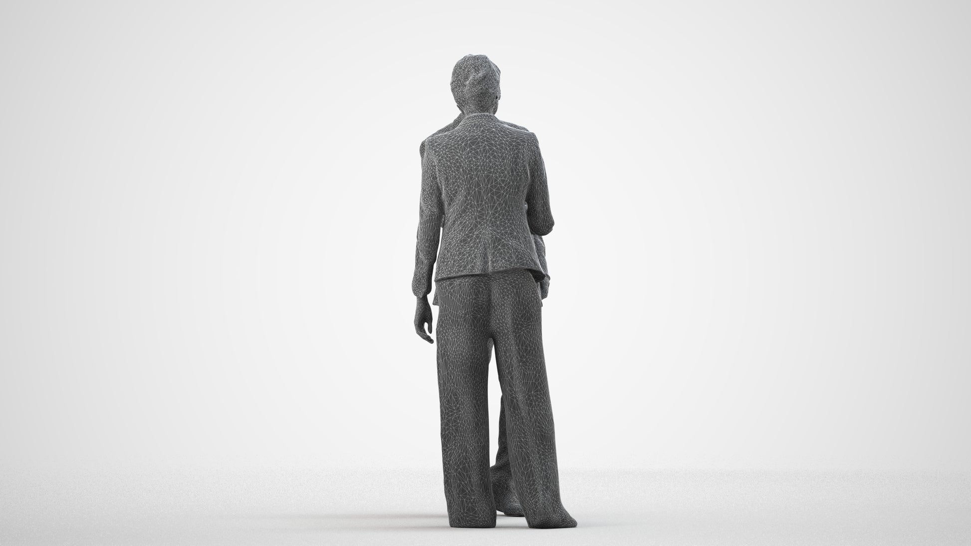 photogrammetry 3D woman business, realistic human model archviz FBX, wireframe side view