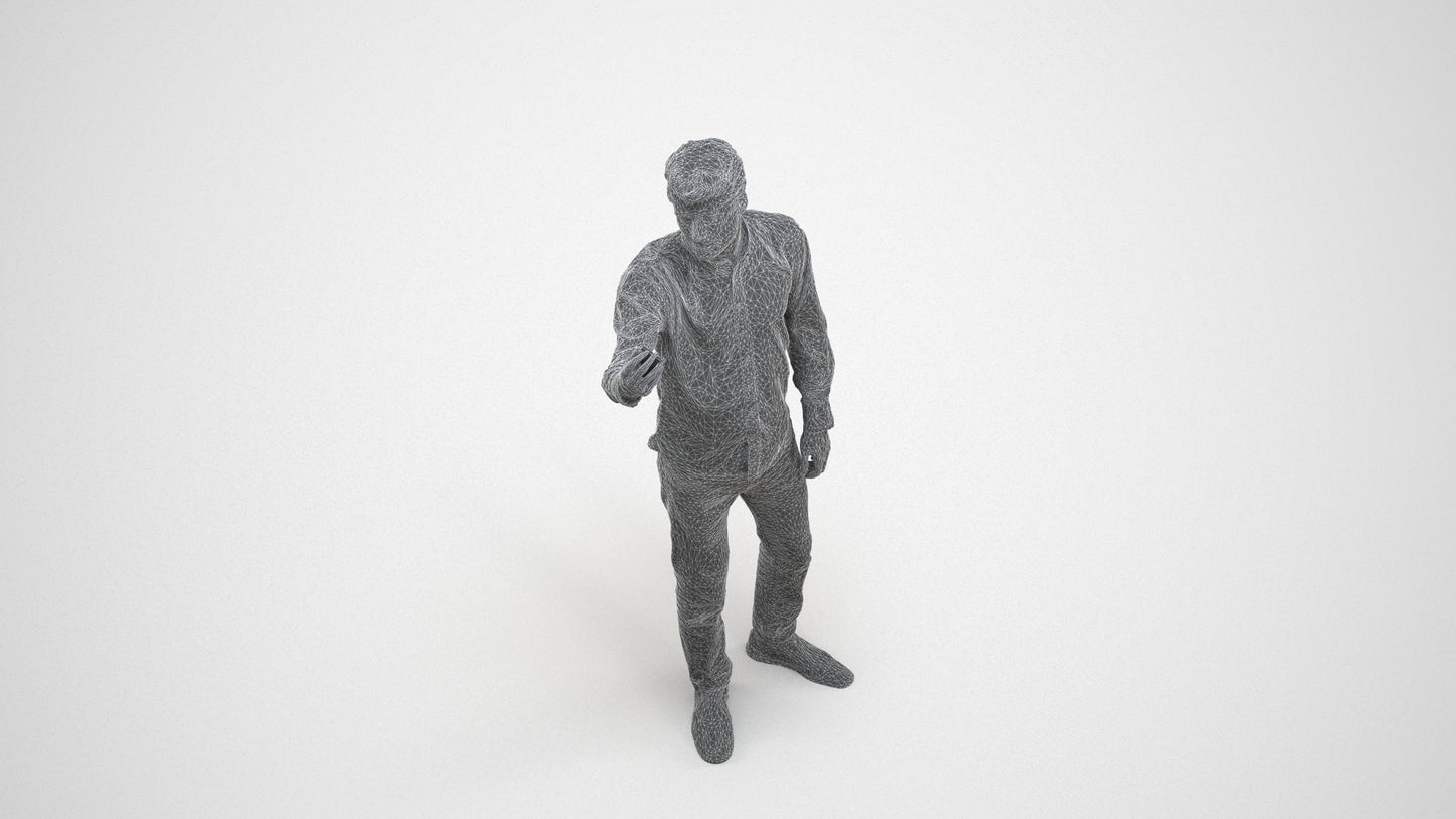 scanned 3D man casual standing, photogrammetry people for Enscape and V-Ray, wireframe three-quarter view