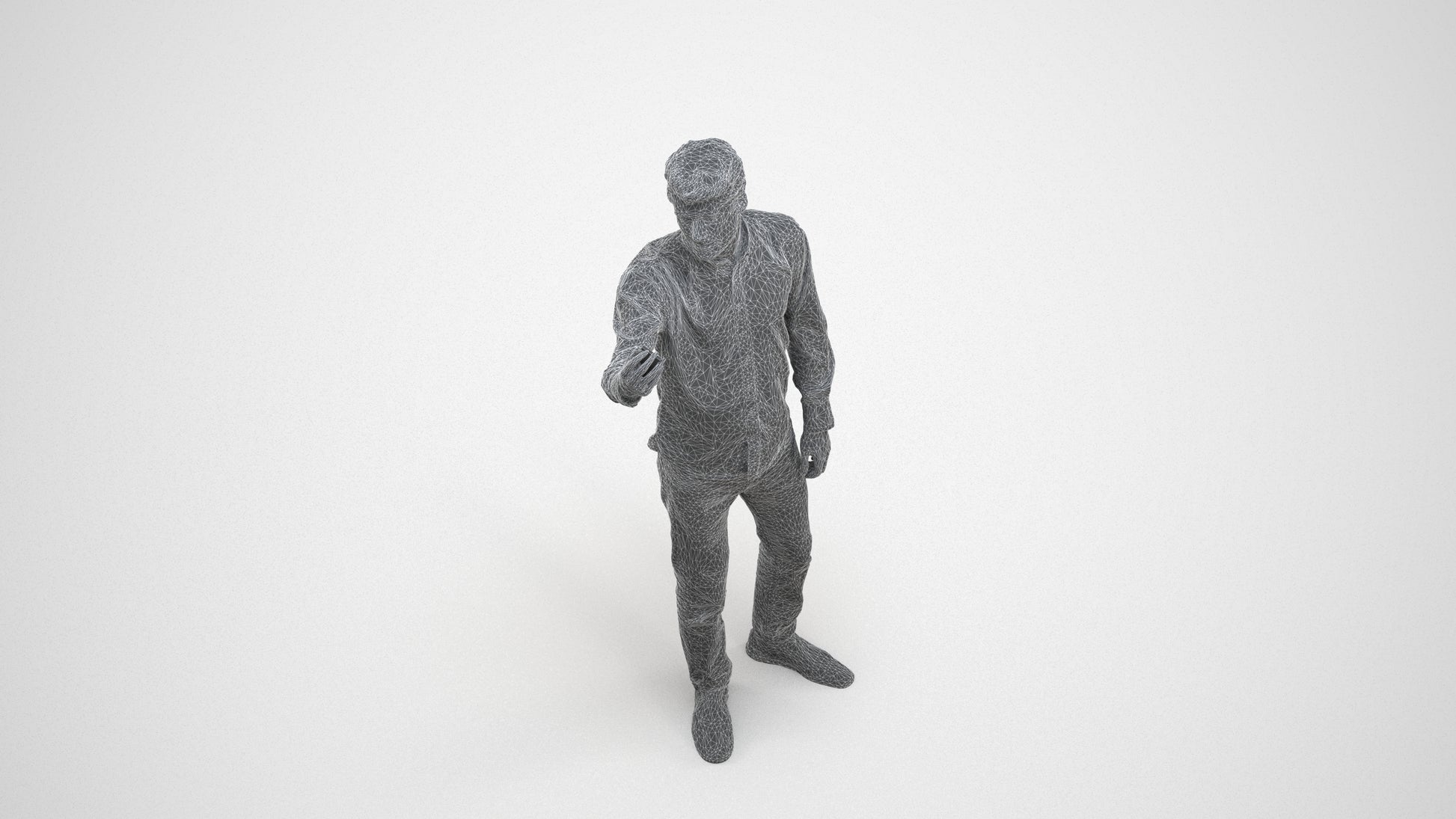 scanned 3D man casual standing, photogrammetry people for Enscape and V-Ray, wireframe three-quarter view