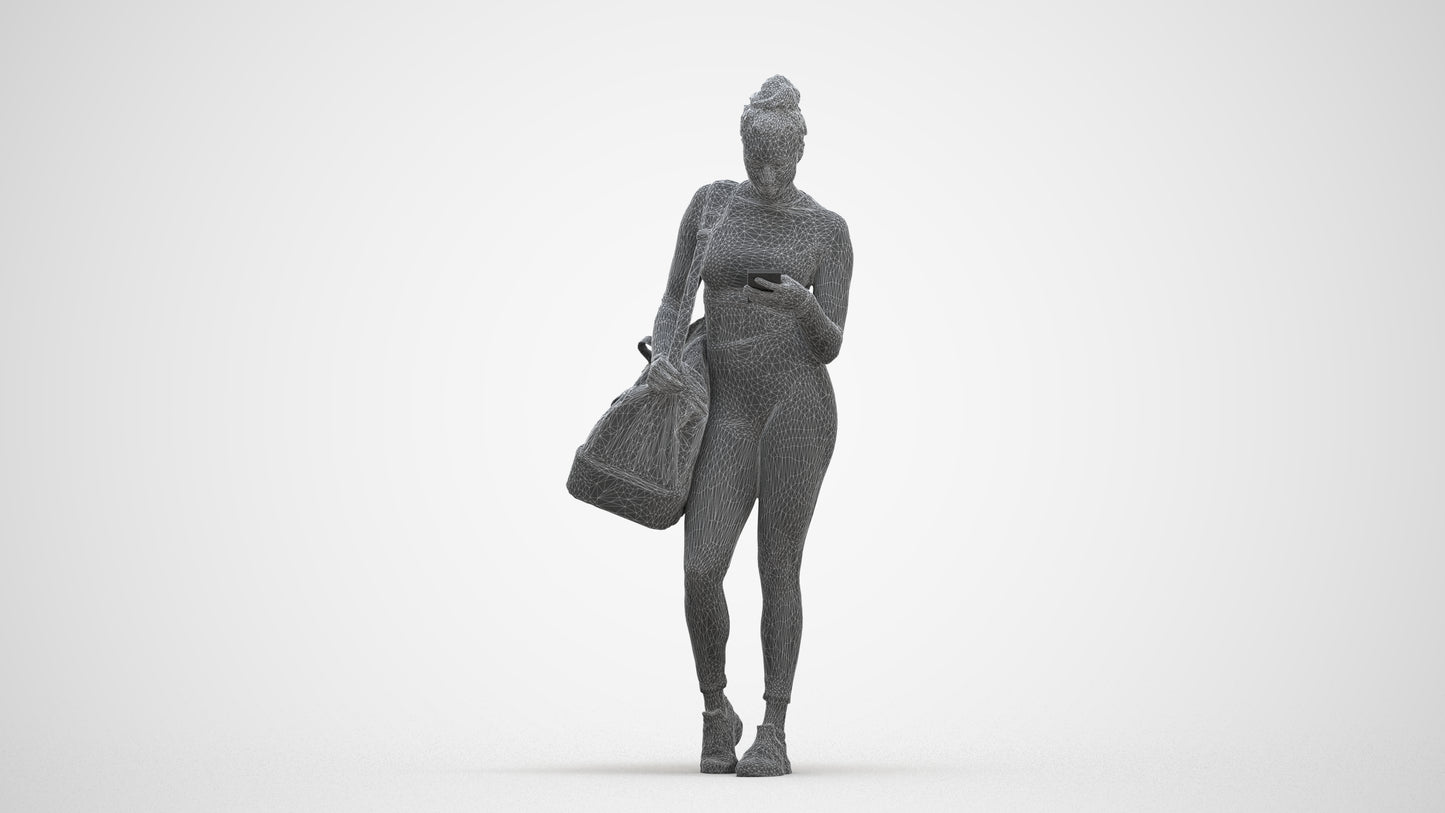 realistic 3D human woman sport, archviz people FBX OBJ for Blender, three-quarter front view render