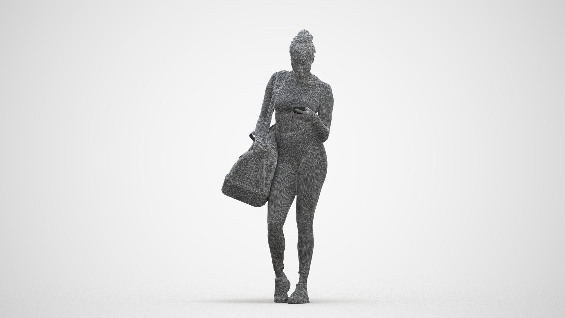 realistic 3D human woman sport, archviz people FBX OBJ for Blender, three-quarter front view render