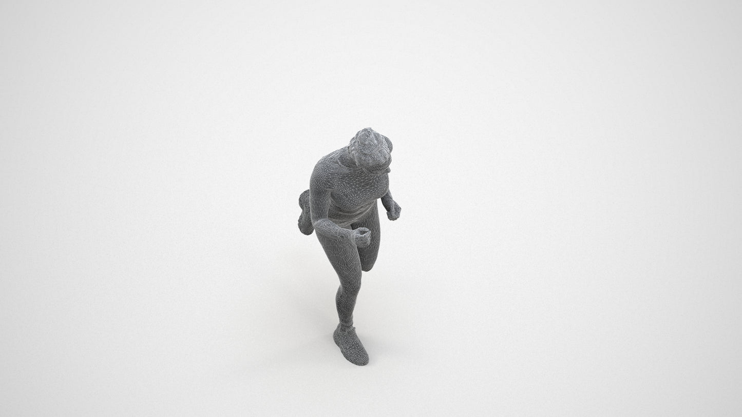 3D human model woman sport, photogrammetry scanned person for archviz, wireframe three-quarter view