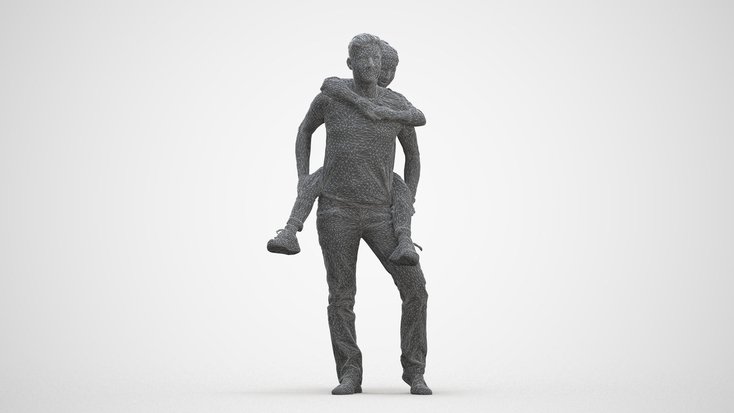 3D scanned girl kids casual, photorealistic archviz people for Enscape and SketchUp, three-quarter front view render
