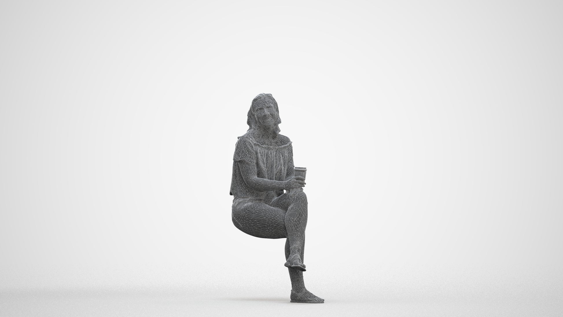 realistic 3D people woman casual sitting, render-ready for V-Ray and Corona, FBX OBJ, three-quarter front view render