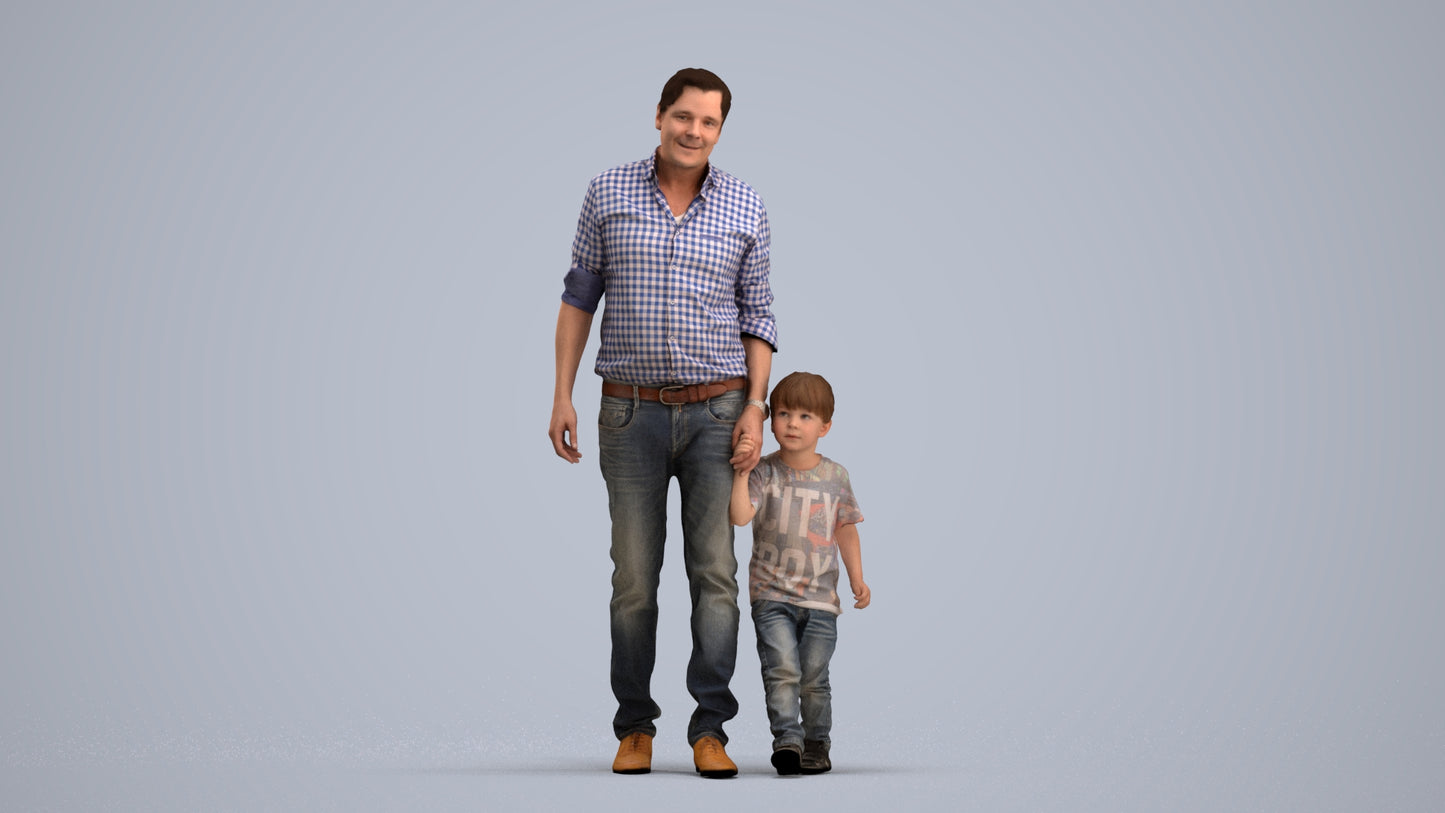 3D scanned boy kids casual, photorealistic archviz people for Enscape and SketchUp, standing pose render