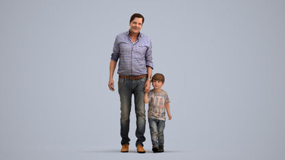 3D scanned boy kids casual, photorealistic archviz people for Enscape and SketchUp, standing pose render