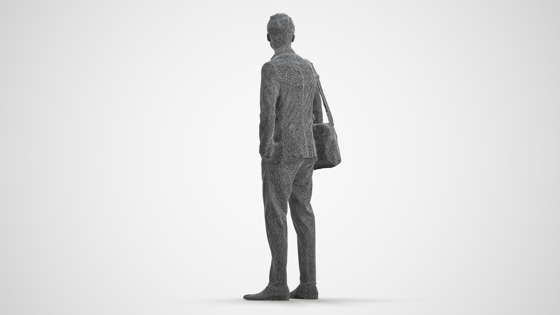 3D human model man business, photogrammetry scanned person for archviz, wireframe front view