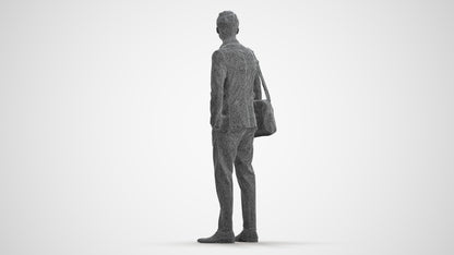 3D human model man business, photogrammetry scanned person for archviz, wireframe front view