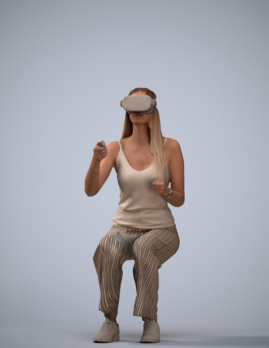 photogrammetry 3D woman casual sitting, realistic human model archviz FBX