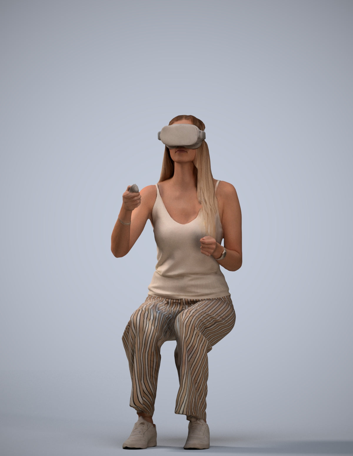photogrammetry 3D woman casual sitting, realistic human model archviz FBX