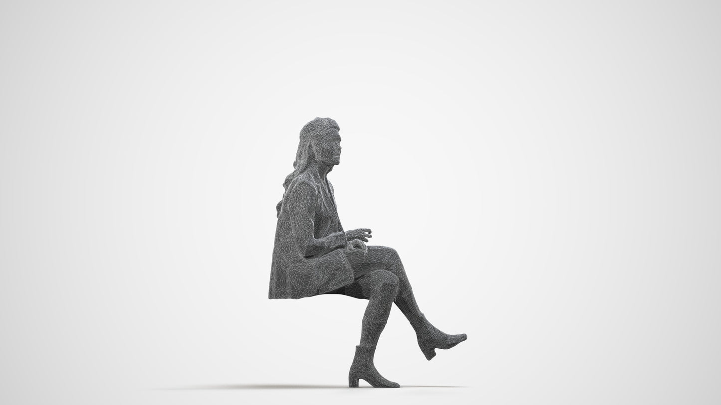 3D scanned woman business, photorealistic archviz people for Enscape and SketchUp, wireframe side view