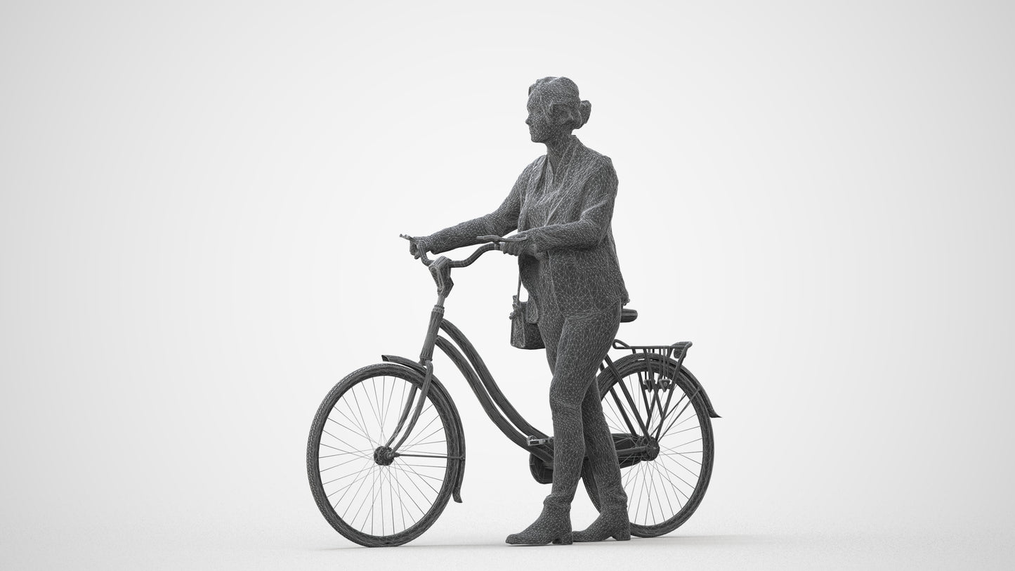 scanned 3D woman business cycling, photogrammetry people for Enscape and V-Ray, square thumbnail