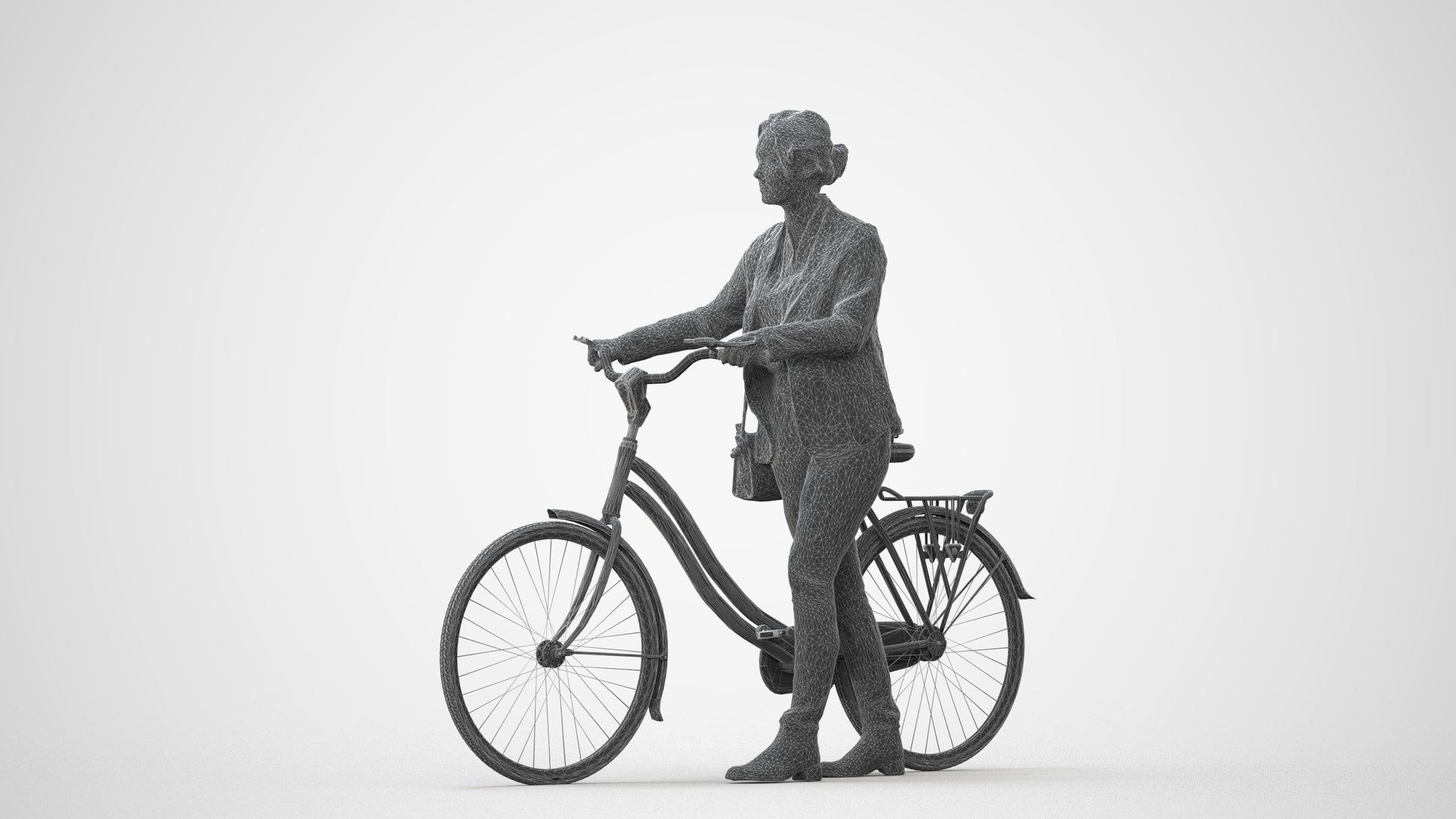 scanned 3D woman business cycling, photogrammetry people for Enscape and V-Ray, square thumbnail