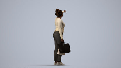 3D scanned woman standing casual, photorealistic archviz people for Enscape and SketchUp, side view render