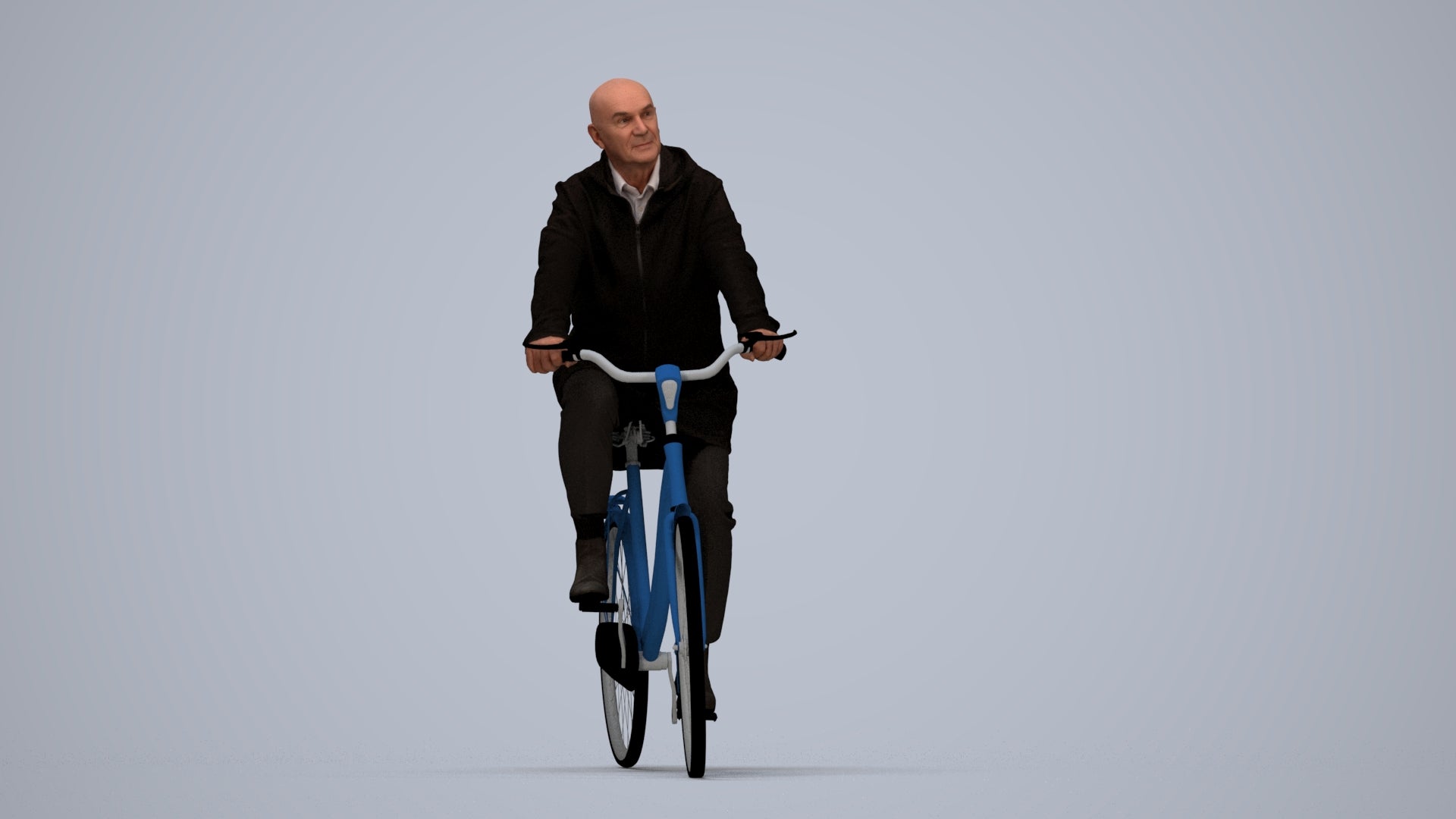 realistic 3D human senior man business cycling, archviz people FBX OBJ for Blender, top-down view render
