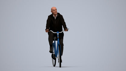 realistic 3D human senior man business cycling, archviz people FBX OBJ for Blender, top-down view render