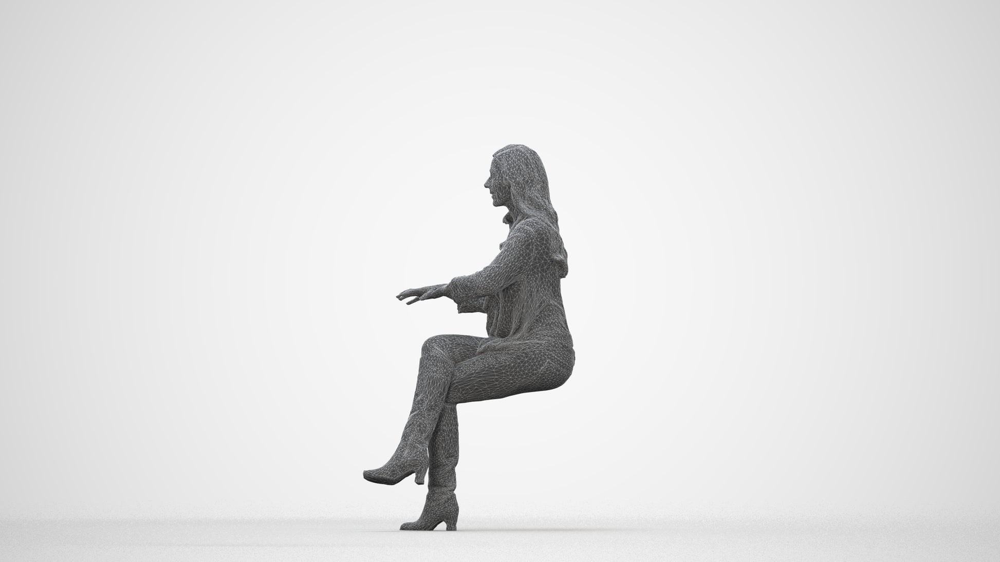realistic 3D people woman business sitting, render-ready for V-Ray and Corona, FBX OBJ, wireframe back view
