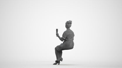 scanned 3D woman casual sitting, photogrammetry people for Enscape and V-Ray, wireframe front view