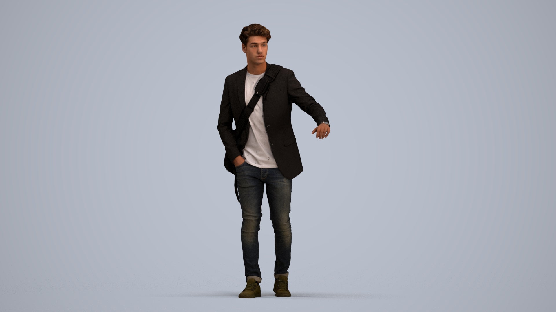 3D scanned man standing casual, photorealistic archviz people for Enscape and SketchUp, standing pose render